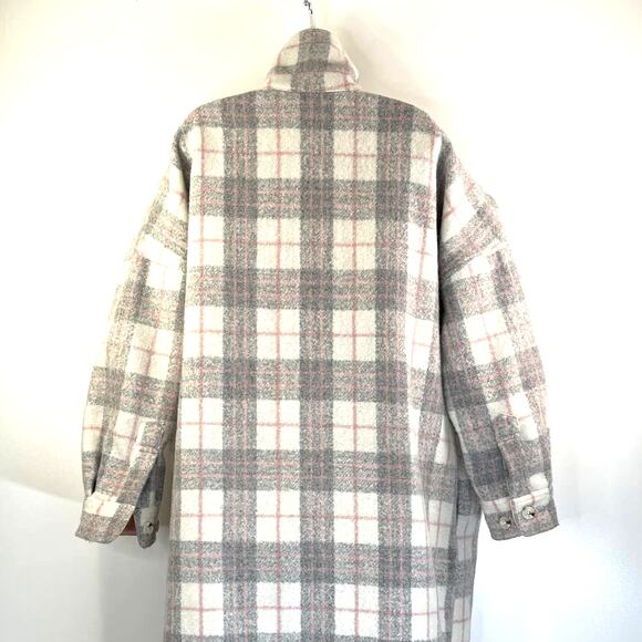 Anthropologie If By Sea Plaid Long Bobbie Shirt Jacket Shacket Gray - Picture 15 of 15